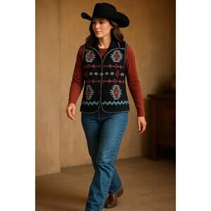 Outback Trading Co. Santa Fe Western Embroidered w/Black Back Vest Women’s MD